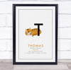 New Baby Birth Details Christening Nursery Initial Tiger T Keepsake Gift Print