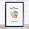 New Baby Birth Details Christening Nursery Bear Initial W Keepsake Gift Print