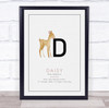 New Baby Birth Details Christening Nursery Initial D Deer Keepsake Gift Print