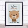 New Baby Birth Details Nursery Christening Cute Bear Face Keepsake Gift Print