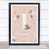 Baby Birth Details Nursery Christening Woodland Animals Pink Initial I Print