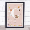 Baby Birth Details Nursery Christening Woodland Animals Pink Initial C Print