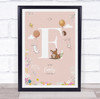 Baby Birth Details Nursery Christening Woodland Animals Pink Initial E Print