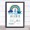 Birth Details Nursery Christening New Baby Whale Rainbow Keepsake Gift Print