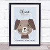 New Baby Birth Details Nursery Christening Cute Dog Face Keepsake Gift Print