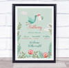 New Baby Birth Details Christening Nursery Stork Light Skin Baby Gift Print