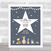 Birth Details Nursery Christening New Baby Woodland Animals Star Gift Print