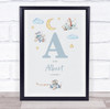 New Baby Birth Details Nursery Christening Blue Planes Initial A Gift Print