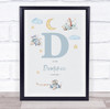 New Baby Birth Details Nursery Christening Blue Planes Initial D Gift Print