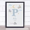 New Baby Birth Details Nursery Christening Blue Planes Initial P Gift Print