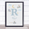 New Baby Birth Details Nursery Christening Blue Planes Initial R Gift Print