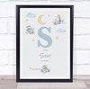 New Baby Birth Details Nursery Christening Blue Planes Initial S Gift Print