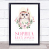 New Baby Birth Details New-born Nursery Christening Owl Keepsake Gift Print