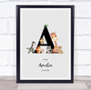 New Baby Birth Details Nursery Jungle Animals Initial A Keepsake Gift Print