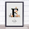 New Baby Birth Details Nursery Jungle Animals Initial F Keepsake Gift Print