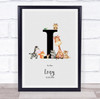 New Baby Birth Details Nursery Jungle Animals Initial I Keepsake Gift Print