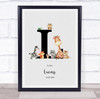 New Baby Birth Details Nursery Jungle Animals Initial L Keepsake Gift Print