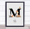 New Baby Birth Details Nursery Jungle Animals Initial M Keepsake Gift Print