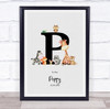 New Baby Birth Details Nursery Jungle Animals Initial P Keepsake Gift Print