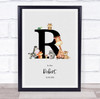 New Baby Birth Details Nursery Jungle Animals Initial R Keepsake Gift Print