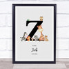 New Baby Birth Details Nursery Jungle Animals Initial Z Keepsake Gift Print