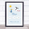 New Baby Birth Details Christening Nursery Stork Light Skin Boy Gift Print