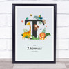 Jungle Animals Initial T Baby Birth Details Nursery Christening Gift Print