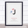 New Baby Birth Details Christening Nursery Initial Jellyfish J Gift Print