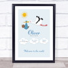 New Baby Birth Details Christening Nursery Stork Dark Skin Boy Gift Print