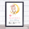 New Baby Birth Details Christening Nursery Moon Bunny Keepsake Gift Print