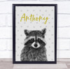 Hand Drawn Baby Raccoon Personalised Children's Wall Art Print