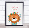 Lion With Flowers Room Personalised Children's Wall Art Print