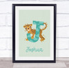 Initial Funky Letter J With Jaguar Personalised Children's Wall Art Print