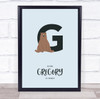 Initial Letter G With Grizzly Bear Personalised Children's Wall Art Print