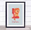 Initial Funky Letter L With Lion Personalised Children's Wall Art Print