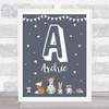 Woodland Animal Name & Initial Personalised Children's Wall Art Print