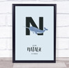 Initial Letter N With Narwhal Personalised Children's Wall Art Print