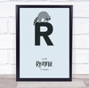 Initial Letter R With Racoon Personalised Children's Wall Art Print