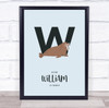Initial Letter W With Walrus Personalised Children's Wall Art Print