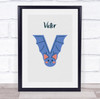 Vampire Bat Initial Letter V Personalised Children's Wall Art Print