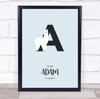 Initial Letter A With Alpaca Personalised Children's Wall Art Print