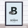 Initial Letter B With Badger Personalised Children's Wall Art Print