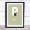 Initial Letter P With Panda Personalised Children's Wall Art Print