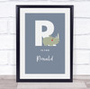 Initial Letter R With Rhino Personalised Children's Wall Art Print