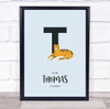 Initial Letter T With Tiger Personalised Children's Wall Art Print