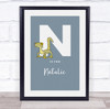 Initial Letter N With Newt Personalised Children's Wall Art Print