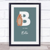 Initial Letter B With Bear Personalised Children's Wall Art Print