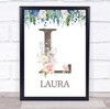 Floral Any Name Initial L Personalised Children's Wall Art Print