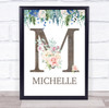 Floral Any Name Initial M Personalised Children's Wall Art Print