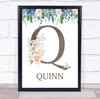 Floral Any Name Initial Q Personalised Children's Wall Art Print